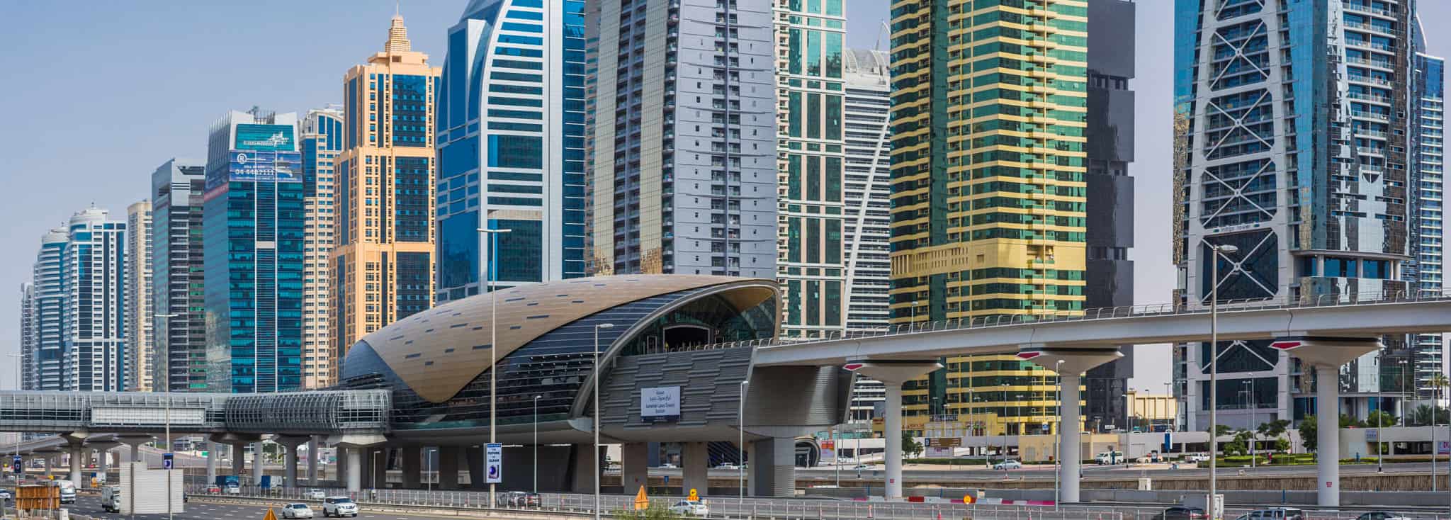 Jumeirah Lakes Towers Metro Station on the foreground.