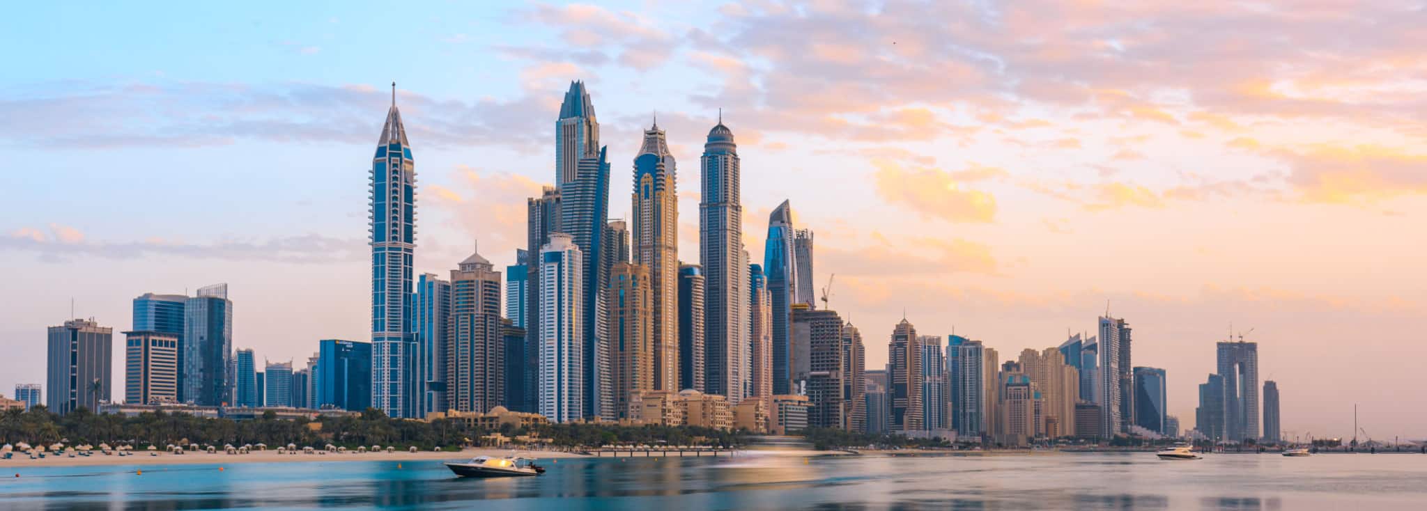 The Dubai Marina is the modern residential and hotels area located in the new part of Dubai. Dubai, United Arab Emirates. Taken on 22 Aug, 2020.